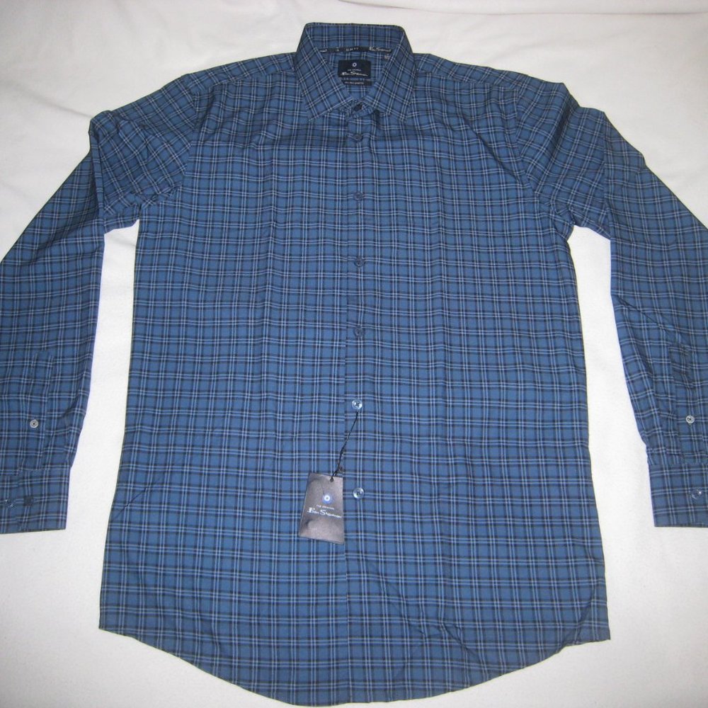 Ben Sherman Men s Original Stretch Button Down Dress Shirt Slim Fit Blue Plaid M